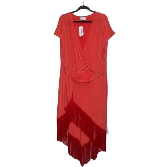 ASOS DESIGN Curve wrap midi dress with fringing detail in burnt orange size 20 N - Picture 1 of 10